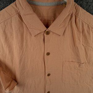 Tommy Bahama All Silk Pique Button Up Shirt Men Short Sleeve Orange Large Adult